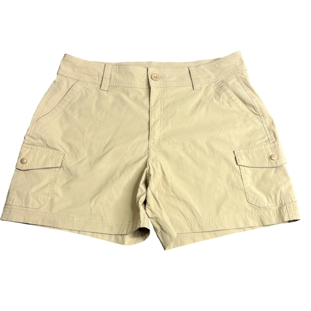 Eddie Bauer Women Tan Nylon Spandex Stretch Hiking Cargo Shorts Size 12